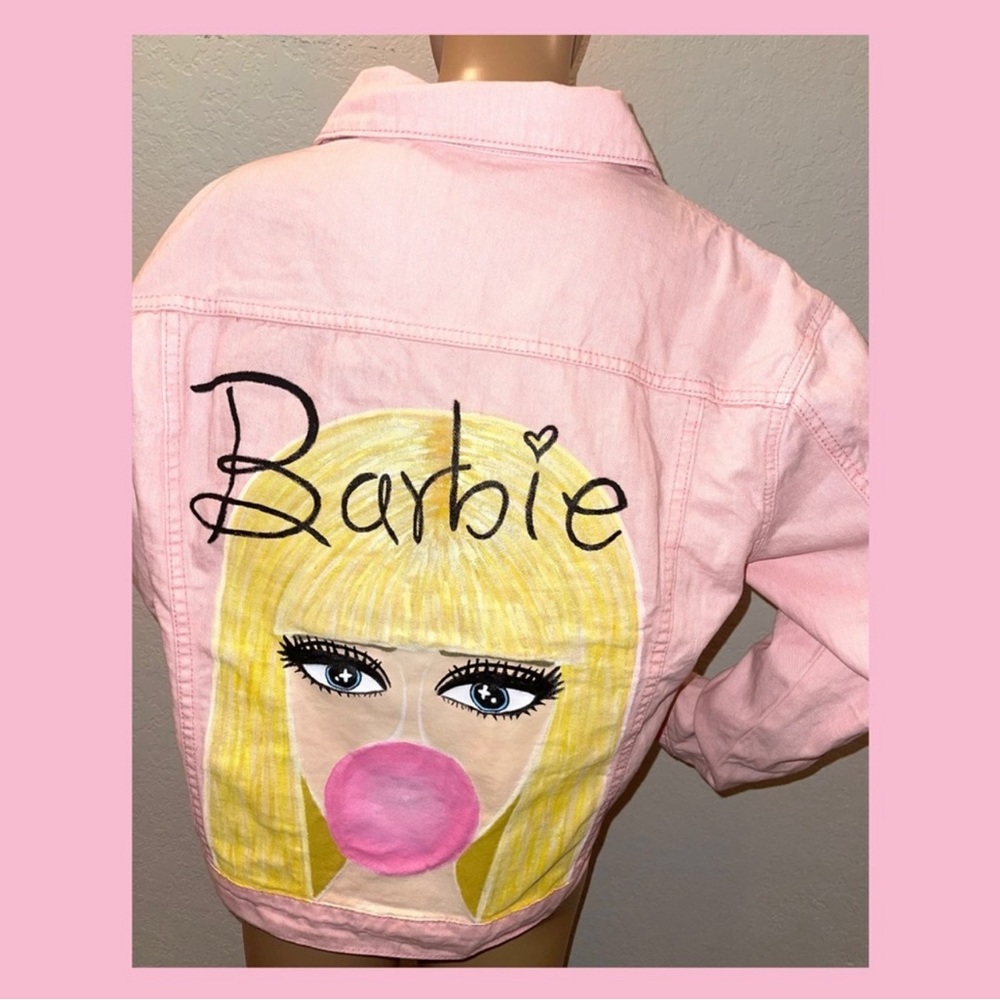 Custom Painted Barbie Pink Jacket! Women’s Large